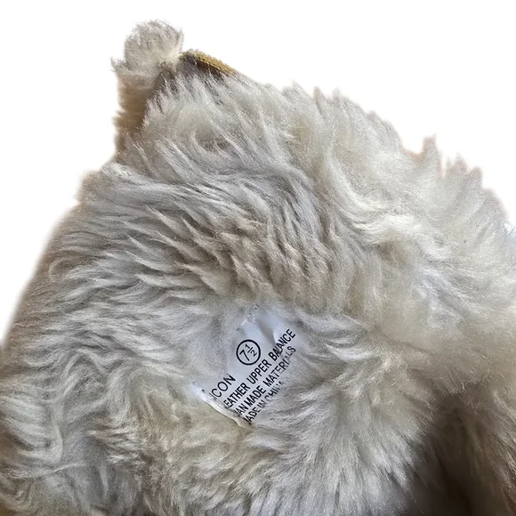 Report Icon Leather Tan Faux Fur Chunky Platform Lace Up Boots 7.5 - Picture 10 of 10